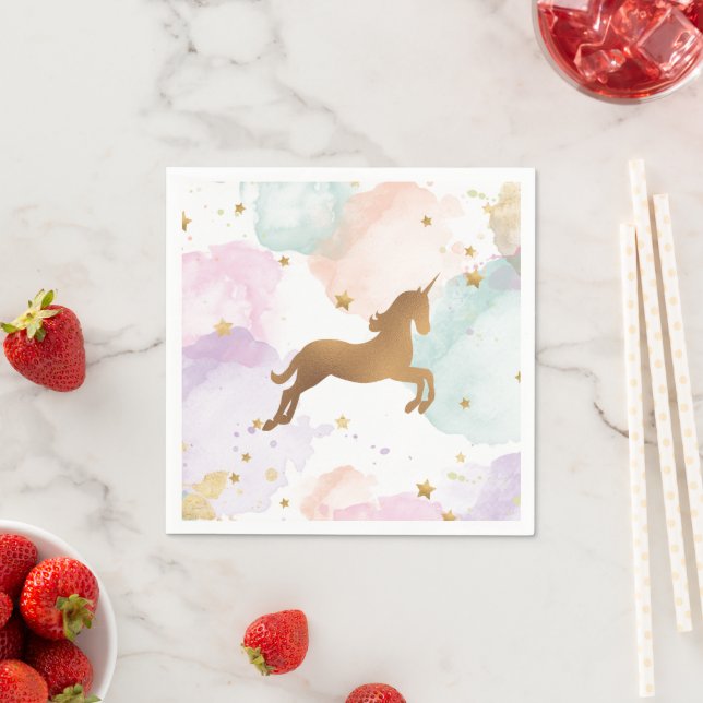 Pastel Unicorn Birthday Party Paper Napkins (Insitu)