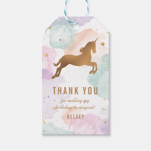 Pastel Unicorn Birthday Thank You Gift Tags