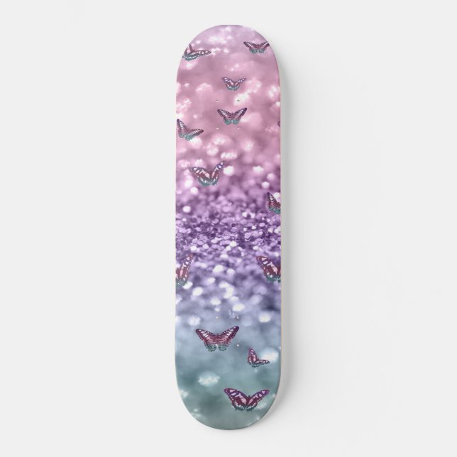 Pastel Unicorn Butterfly Glitter Dream #3 Skateboard (Front)