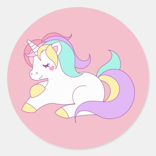 Pastel unicorn classic round sticker (Front)