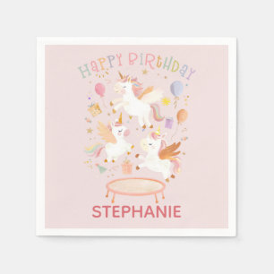 Pastel Unicorn Cute Trampoline Birthday Party Napkins