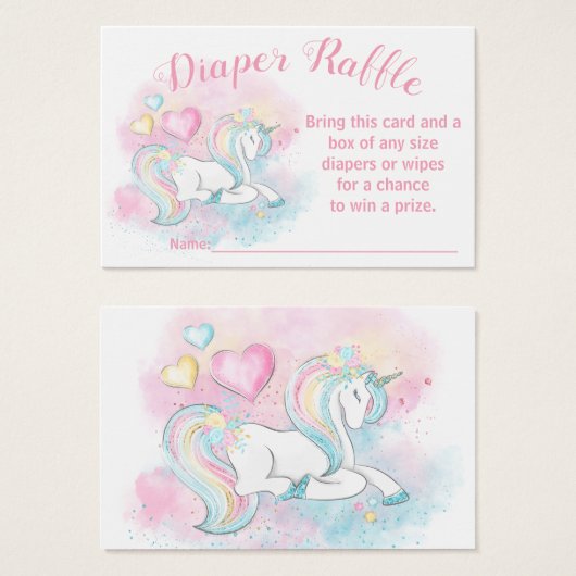 Pastel Unicorn Diaper Raffle Tickets (Front & Back)