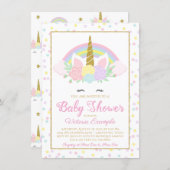 Pastel Unicorn Face Rainbow Baby Shower Invitation (Front/Back)