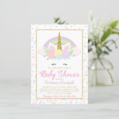 Pastel Unicorn Face Rainbow Baby Shower Invitation (Standing Front)