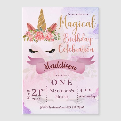 Pastel Unicorn  Floral Birthday Party Invitation