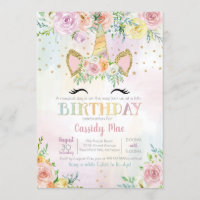 Pastel Unicorn Floral Children's Birthday Invitation