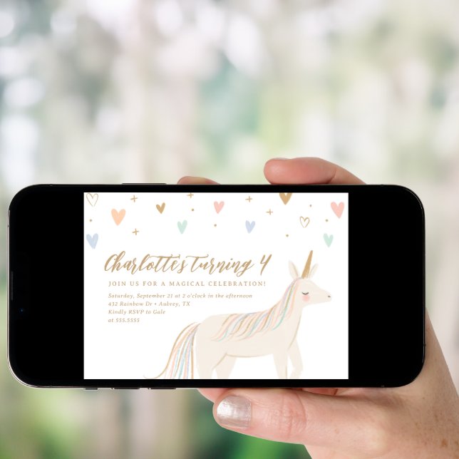 Pastel Unicorn Girl Birthday Invitation (Front Digital)
