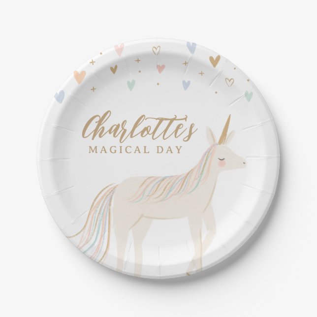 Pastel Unicorn Girl Birthday Paper Plates (Front)