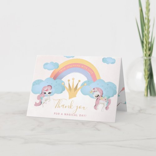 Pastel unicorn girls birthday photo thank you card