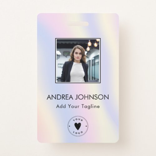 Pastel Unicorn Holograph Photo Logo Bar Code Name Badge