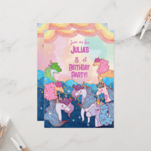 Pastel Unicorn Kids Birthday Invitation