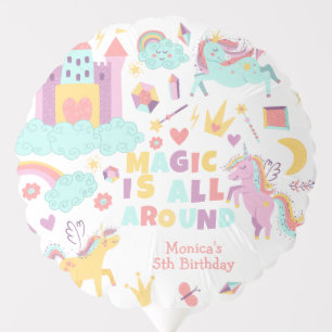 Pastel unicorn magic is all around birthday balloon