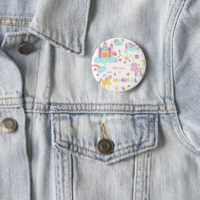 Pastel unicorn magic is all around birthday button (In Situ)