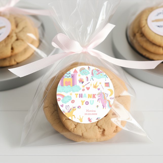 Pastel unicorn magic is all around birthday classic round sticker (Creator Uploaded)