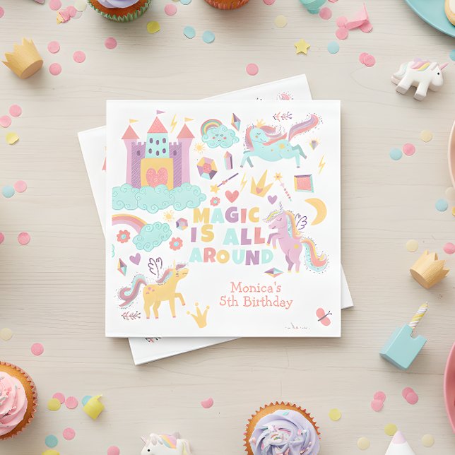 Pastel unicorn magic is all around birthday napkins (Creator Uploaded)