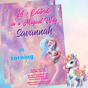 Pastel Unicorn Magical 8th Birthday Party Invitation