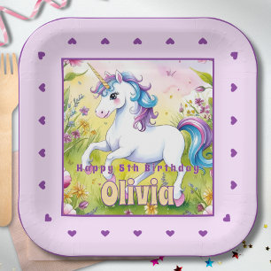 Pastel Unicorn Magical Custom Birthday Paper Plates