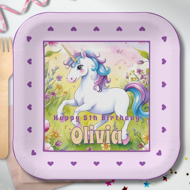 Pastel Unicorn Magical Custom Birthday Paper Plates (Creator Uploaded)
