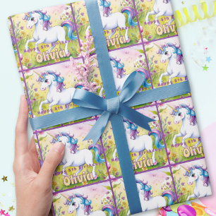 Pastel Unicorn Magical Custom Birthday Wrapping Paper