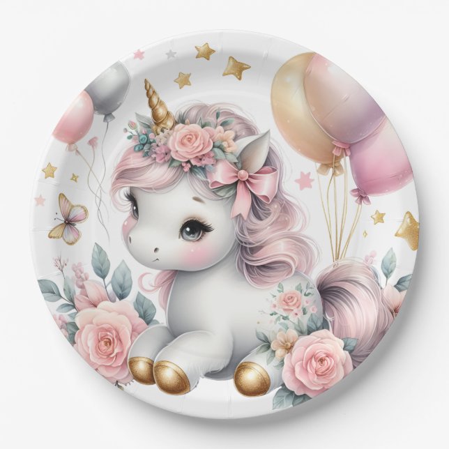 Pastel Unicorn  Paper Plates (Front)