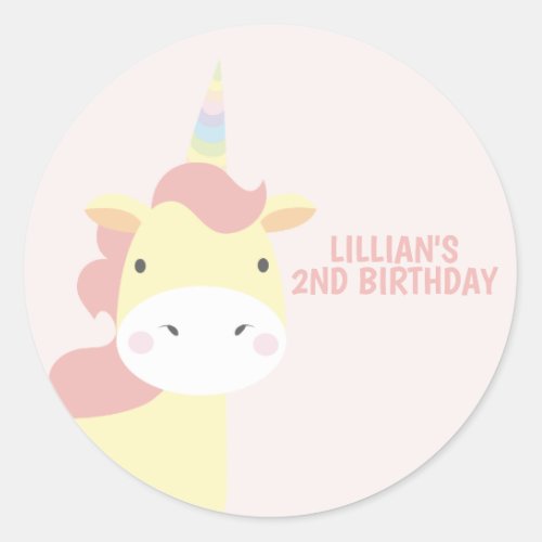Pastel Unicorn Party Classic Round Sticker