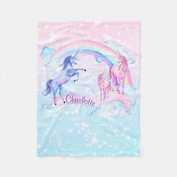 Pastel Unicorn Personalized Fleece Unicorn Blanket by The_Baby_Boutique at Zazzle