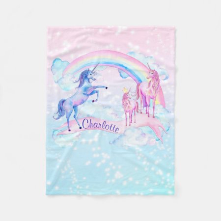Pastel Unicorn Personalized Fleece Unicorn Blanket