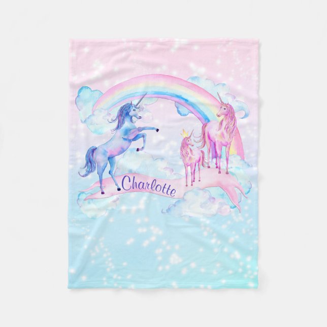 Pastel Unicorn Personalized Fleece Unicorn Blanket (Front)