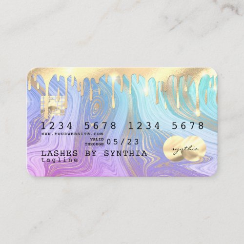 pastel unicorn pink liquid gold marble Credit Card