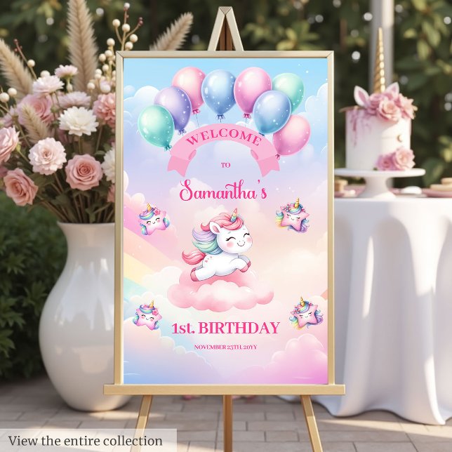 Pastel Unicorn Rainbow 1st Birthday Welcome Board (Pastel Unicorn Rainbow 1st Birthday Welcome Board)