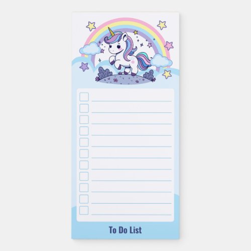 Pastel Unicorn Rainbow And Clouds Personalized Magnetic Notepad