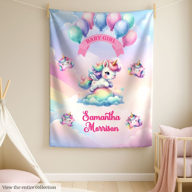 Pastel Unicorn Rainbow Baby Girl Shower Blanket (Pastel Unicorn Rainbow Baby Girl Shower Blanket)