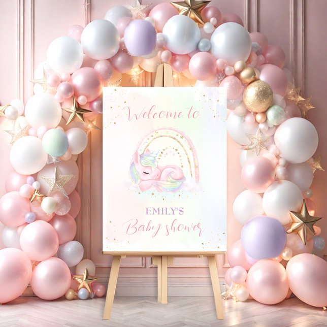 Pastel Unicorn Rainbow Baby Shower Welcome Sign (Pastel Unicorn Rainbow Baby Shower Welcome Sign)