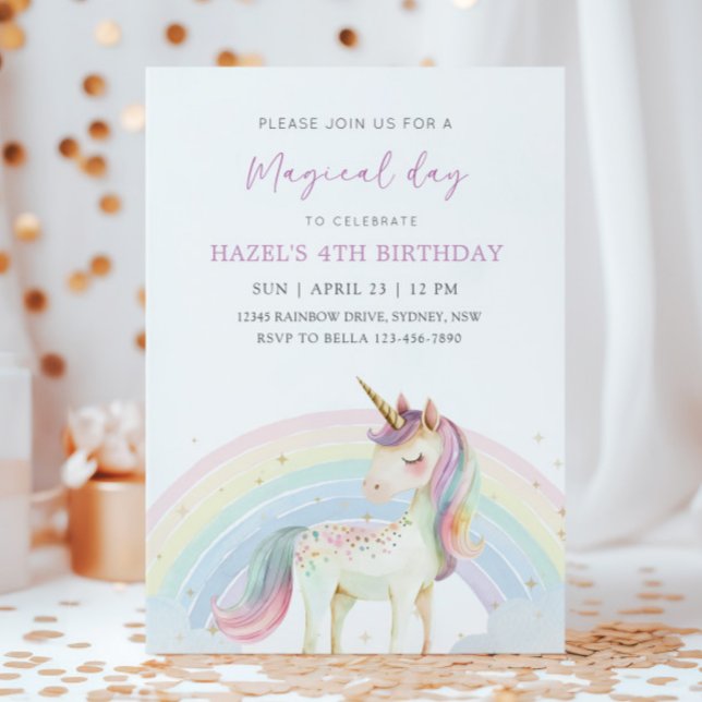 Pastel Unicorn & Rainbow Birthday Any Age Party Invitation (Creator Uploaded)