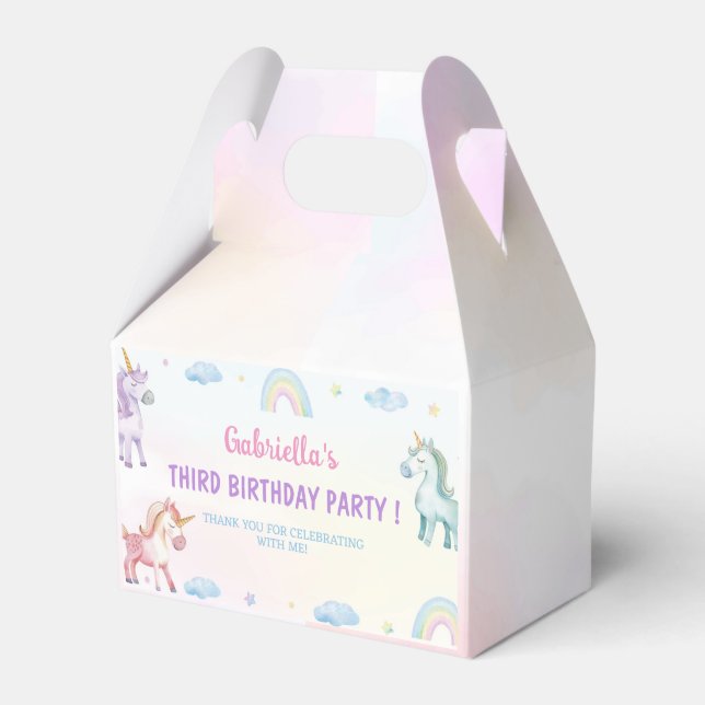 Pastel Unicorn Rainbow Birthday Party Favor Box (Front Side)