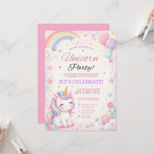 Pastel Unicorn Rainbow Birthday Party Invitation