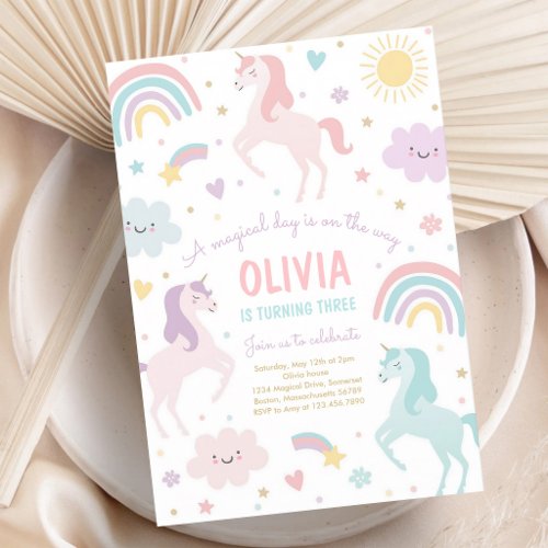 Pastel Unicorn Rainbow Birthday Party Invitation