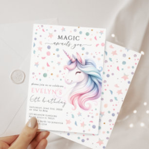 Pastel unicorn rainbow color birthday girl invitation