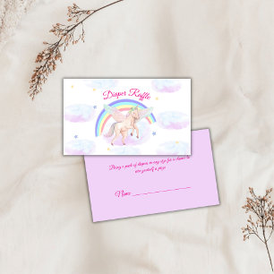 Pastel Unicorn Rainbow Diaper Raffle Baby Shower Enclosure Card
