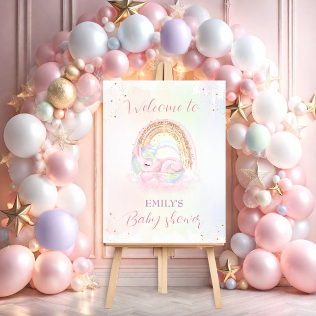 Pastel Unicorn Rainbow Girl Baby Shower Welcome Foam Board (Pastel Unicorn Rainbow Girl Baby Shower Welcome Foam Board)