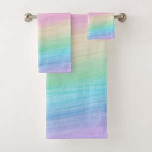 Pastel Unicorn Rainbow Watercolor #2 Bath Towel Set