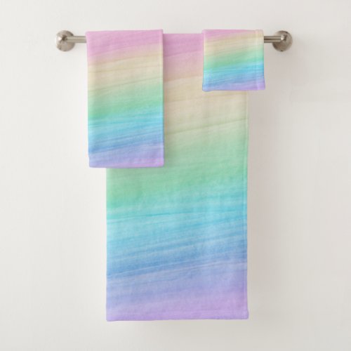 Pastel Unicorn Rainbow Watercolor 2 Bath Towel Set
