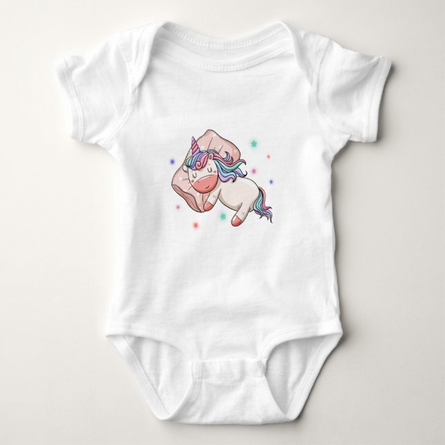 Pastel Unicorn sleeping  Baby Bodysuit (Front)