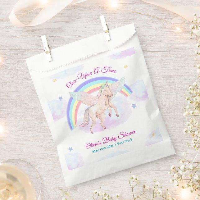Pastel Unicorn Star Rainbow Fairytale Baby Shower  Favor Bag (Clipped)
