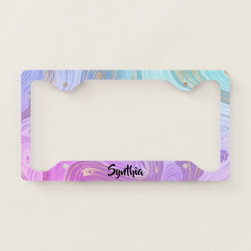 pastel unicorn swirl marble texture ink abstract license plate frame