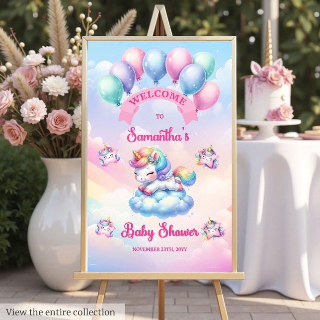  Pastel Unicorn Welcome Sign for Baby Shower Girl ( Pastel Unicorn Welcome Sign for Baby Shower Girl)
