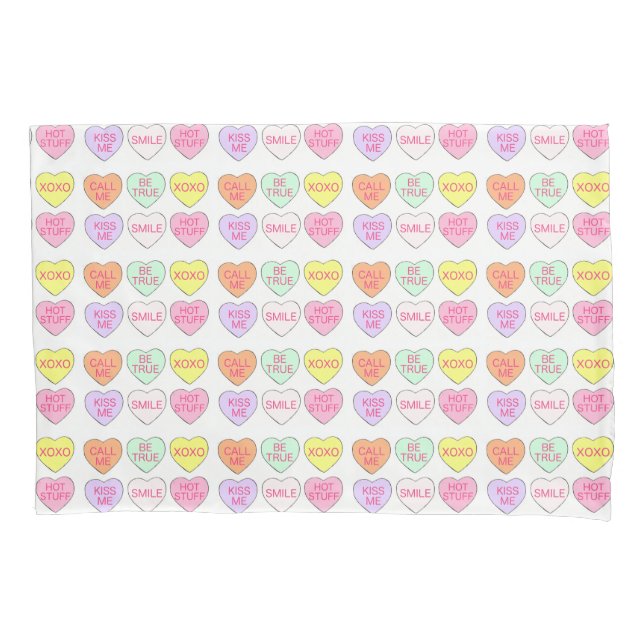 Pastel Valentine's Day Candy Conversation Hearts Pillow Case (Front)