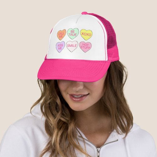 Pastel Valentines Day Candy Conversation Hearts Trucker Hat
