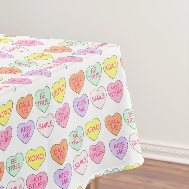 Pastel Valentine's Day Candy Hearts Love Print Tablecloth (In Situ)
