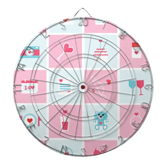 pastel valentines day dartboard with darts (Front)
